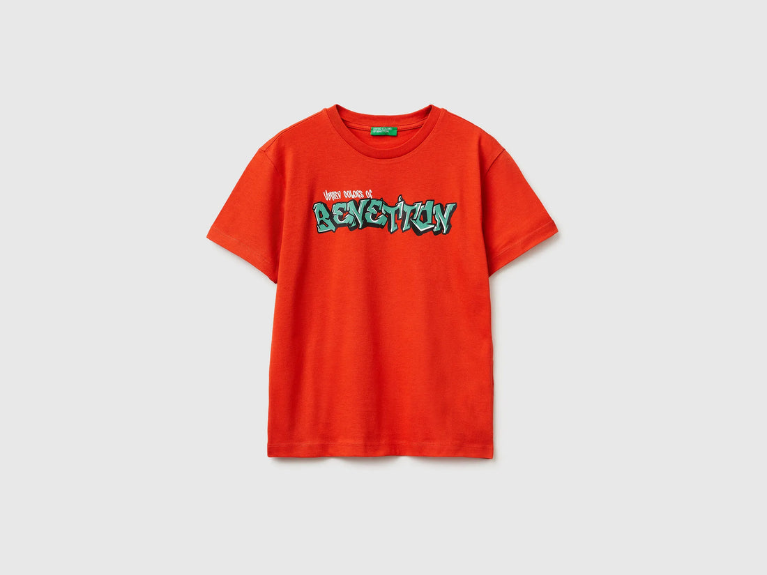 Benetton Red Boys T-Shirt with Logo SKU: 3I1XC10S4_34Y Image 01