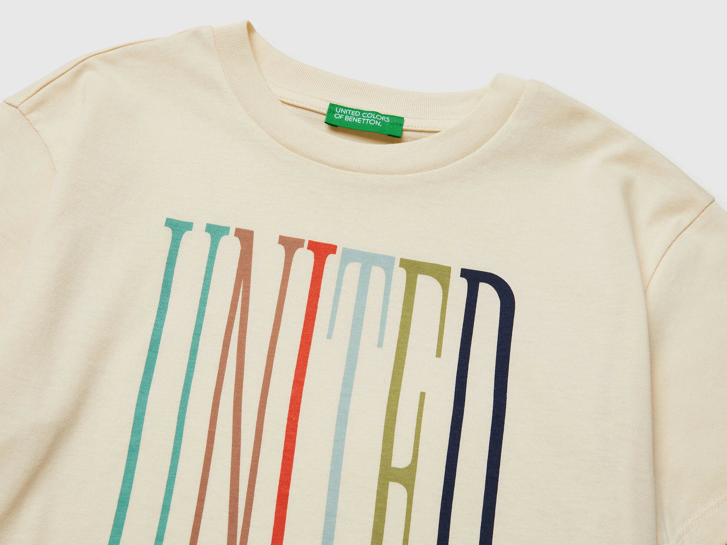 Benetton Creamy White Boys T-Shirt with Logo SKU: 3I1XC10S4_3C9 Image 03