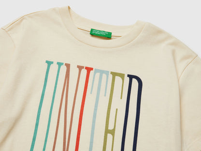 Benetton Creamy White Boys T-Shirt with Logo SKU: 3I1XC10S4_3C9 Image 03