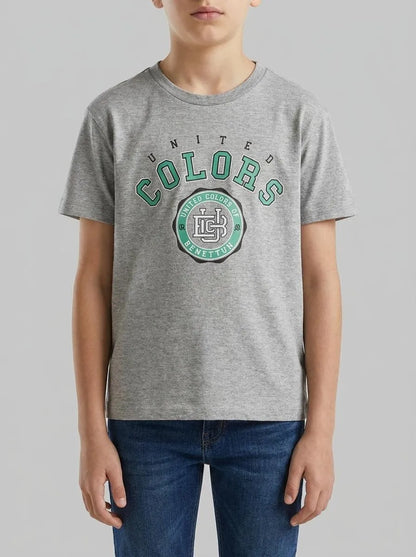 Benetton Light Gray Boys T-Shirt with Logo SKU: 3I1XC10S4_501 Image 00