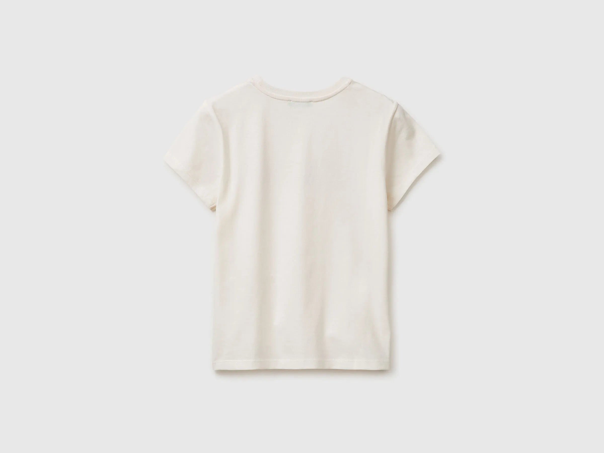 Benetton Creamy White Girls T-Shirt with Glitter Print SKU: 3I1XC10S6_00E Image 02