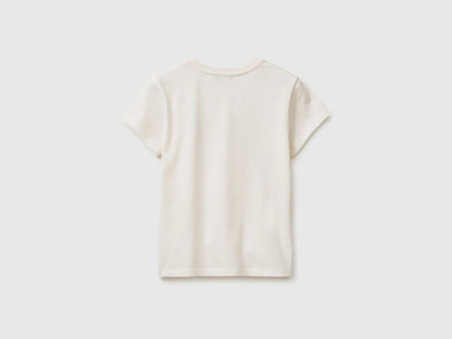 Benetton Creamy White Girls T-Shirt with Glitter Print SKU: 3I1XC10S6_00E Image 02