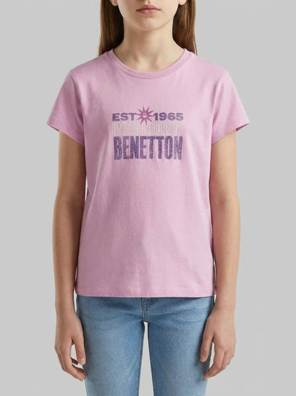 Benetton Lilac Girls T-Shirt with Glitter Print SKU: 3I1XC10S6_00L Image 00