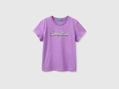 Benetton Violet Girls T-Shirt with Glitter Print SKU: 3I1XC10S6_03L Image 01