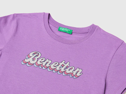 Benetton Violet Girls T-Shirt with Glitter Print SKU: 3I1XC10S6_03L Image 03