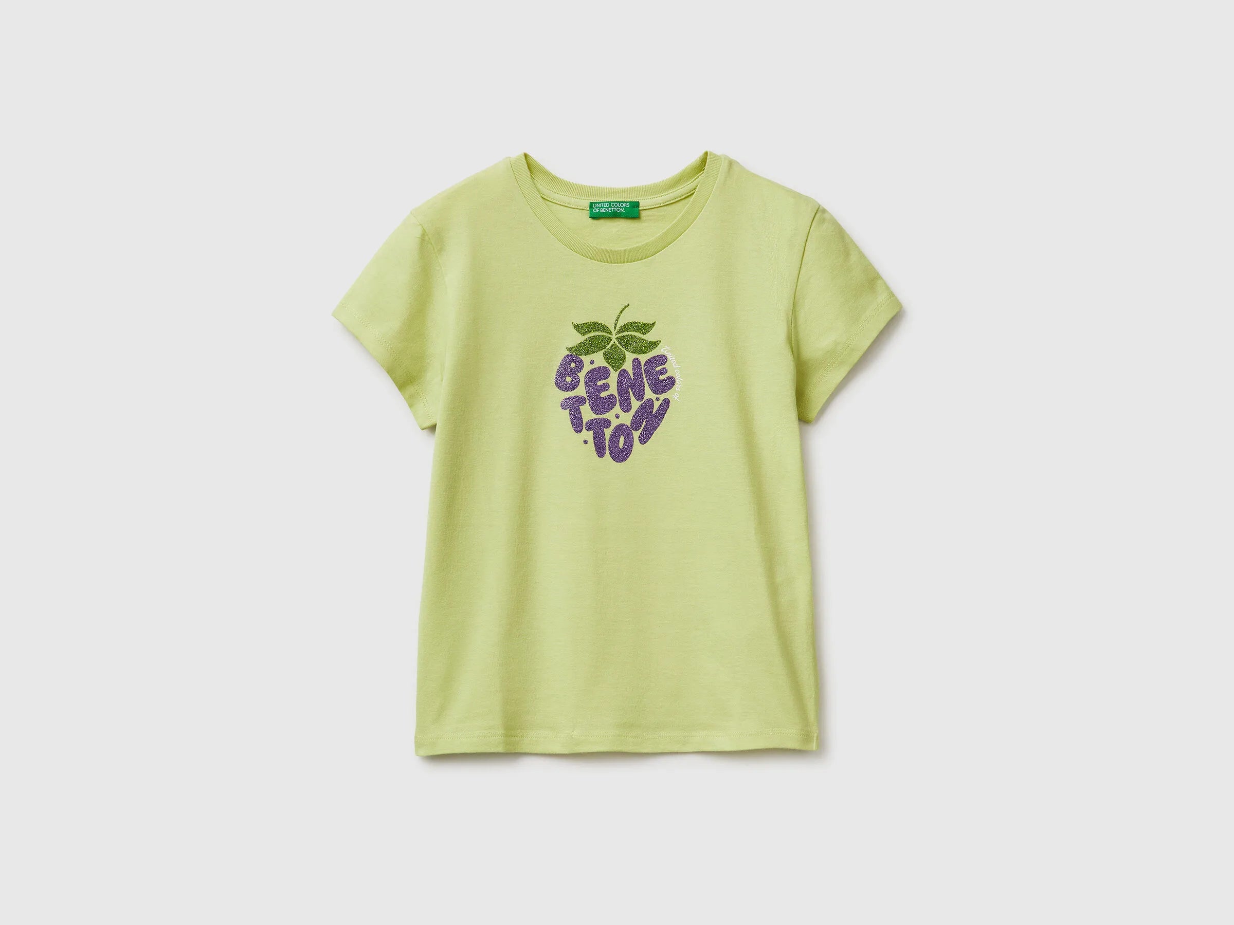 Benetton Yellow Girls T-Shirt with Glitter Print SKU: 3I1XC10S6_0M4 Image 01