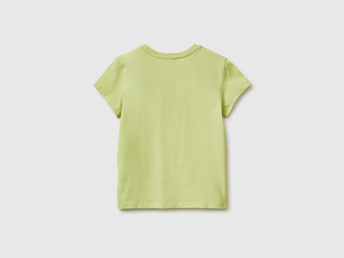 Benetton Yellow Girls T-Shirt with Glitter Print SKU: 3I1XC10S6_0M4 Image 02