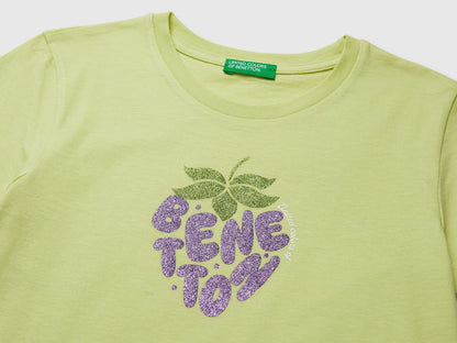 Benetton Yellow Girls T-Shirt with Glitter Print SKU: 3I1XC10S6_0M4 Image 03