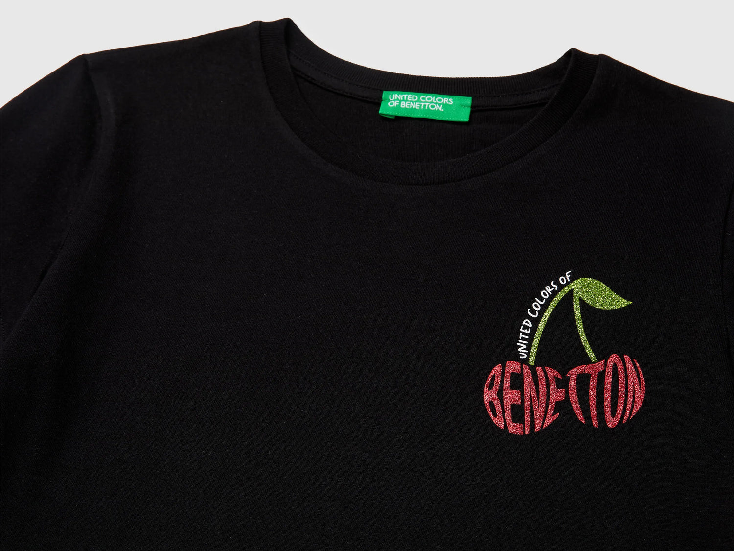 Benetton Black Girls T-Shirt with Glitter Print SKU: 3I1XC10S6_100 Image 03