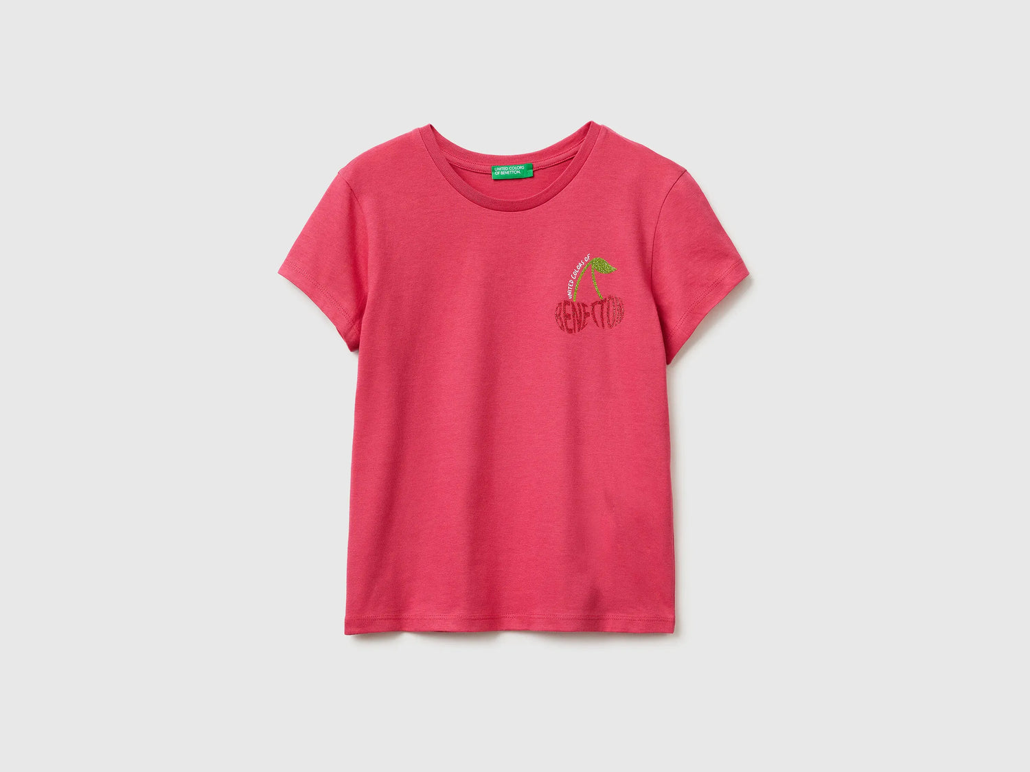 Benetton Plum Girls T-Shirt with Glitter Print SKU: 3I1XC10S6_12E Image 01