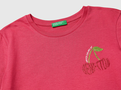 Benetton Plum Girls T-Shirt with Glitter Print SKU: 3I1XC10S6_12E Image 03