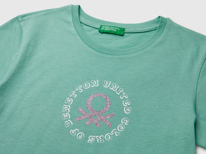 Benetton Aqua Girls T-Shirt with Glitter Print SKU: 3I1XC10S6_13D Image 03