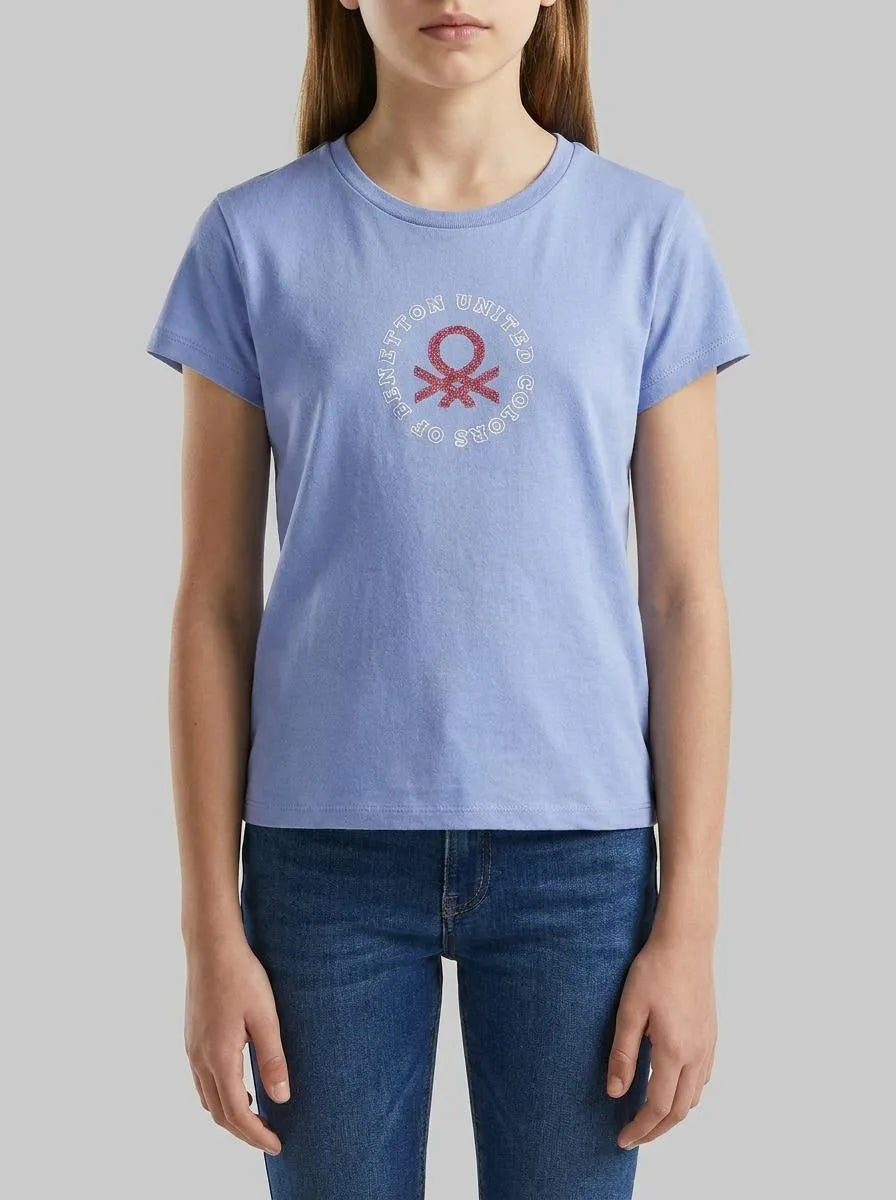 Benetton Lavender Girls T-Shirt with Glitter Print SKU: 3I1XC10S6_13E Image 00