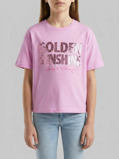 Benetton Lilac Girls T-Shirt with Print and Sequins SKU: 3I1XC10SF_00L Image 00