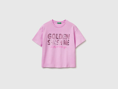 Benetton Lilac Girls T-Shirt with Print and Sequins SKU: 3I1XC10SF_00L Image 01