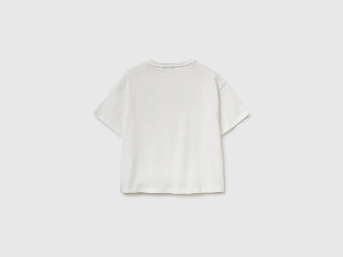 Benetton Creamy White Girls T-Shirt with Print and Sequins SKU: 3I1XC10SF_074 Image 02