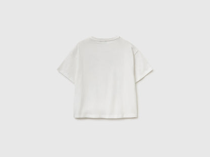 Benetton Creamy White Girls T-Shirt with Print and Sequins SKU: 3I1XC10SF_074 Image 02