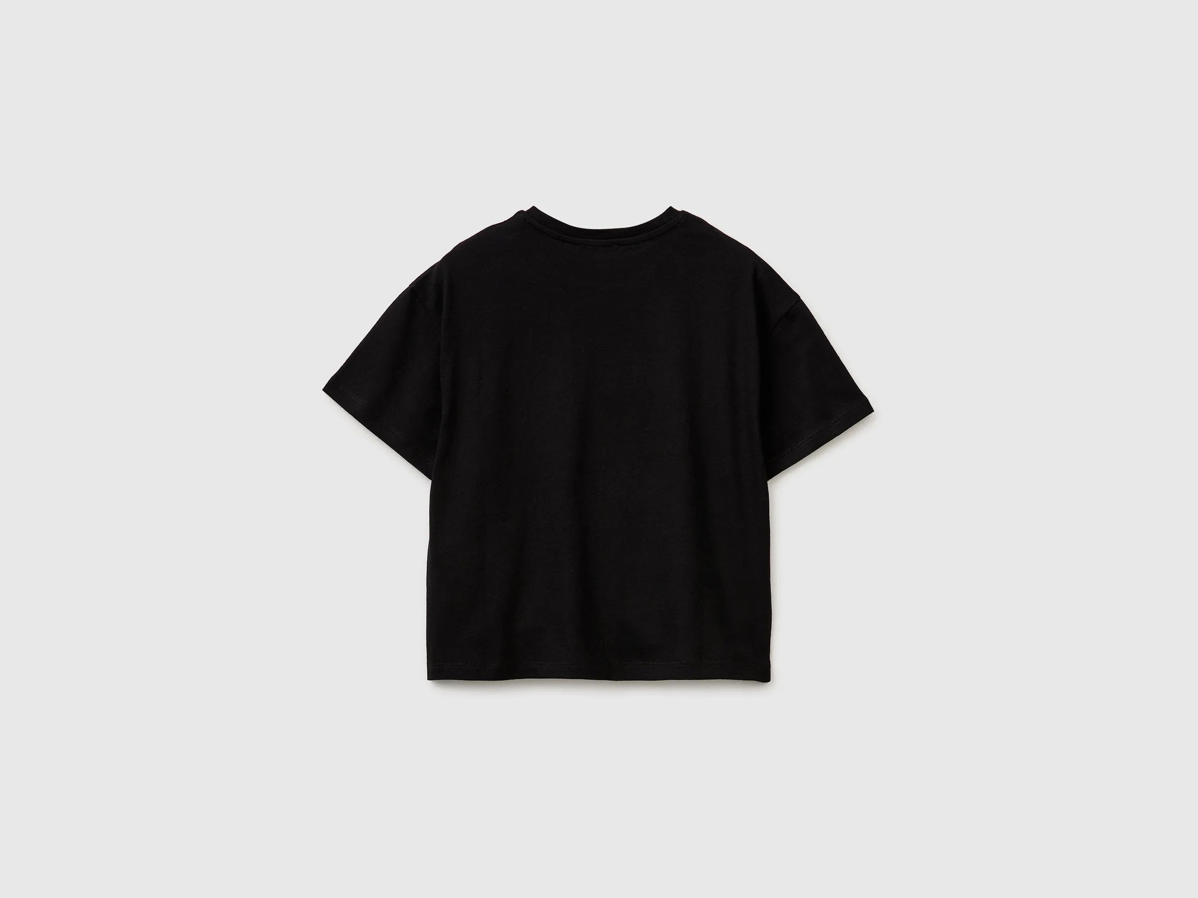 Benetton Black Girls T-Shirt with Print and Sequins SKU: 3I1XC10SF_100 Image 02