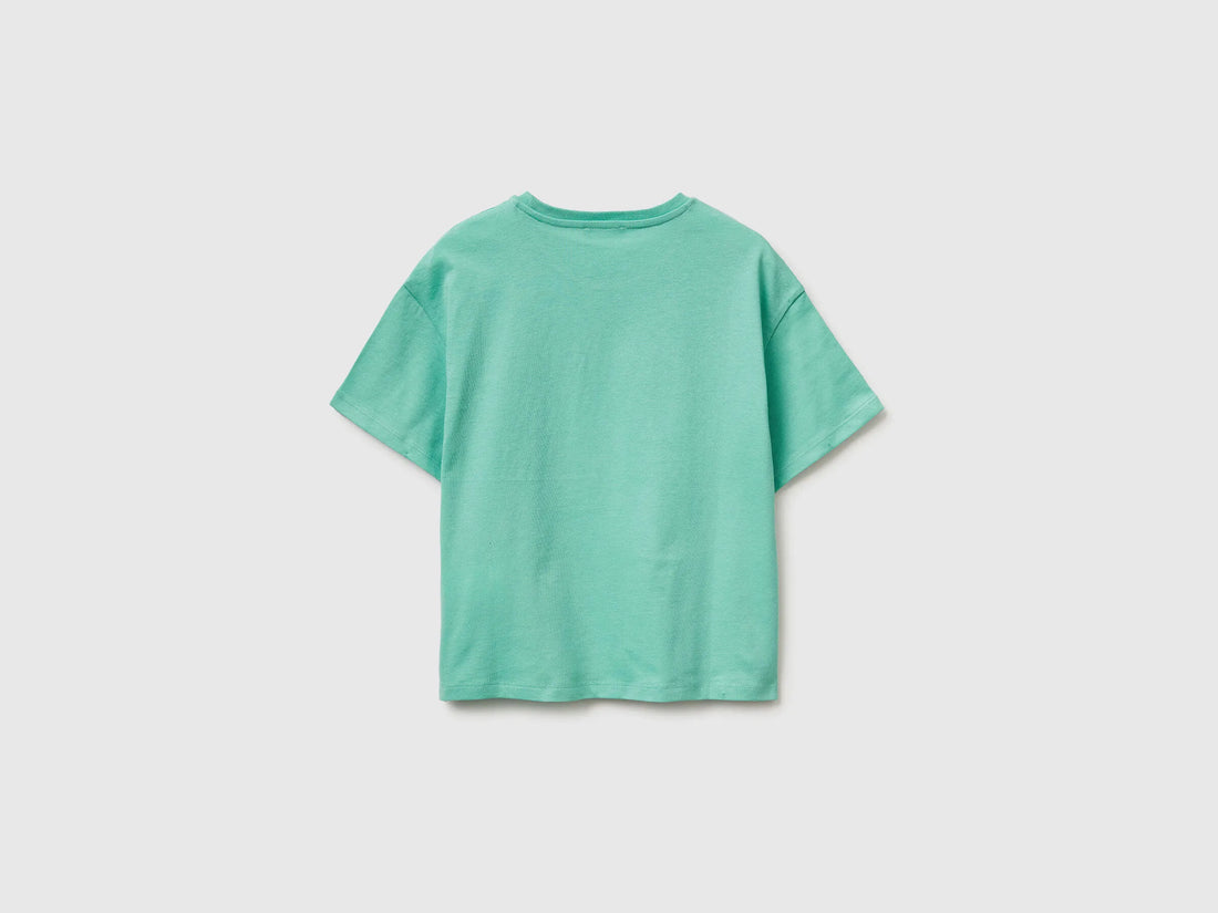Benetton Aqua Girls T-Shirt with Print and Sequins SKU: 3I1XC10SF_13D Image 02