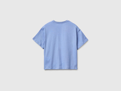Benetton Light Blue Girls T-Shirt with Print and Sequins SKU: 3I1XC10SF_13E Image 02