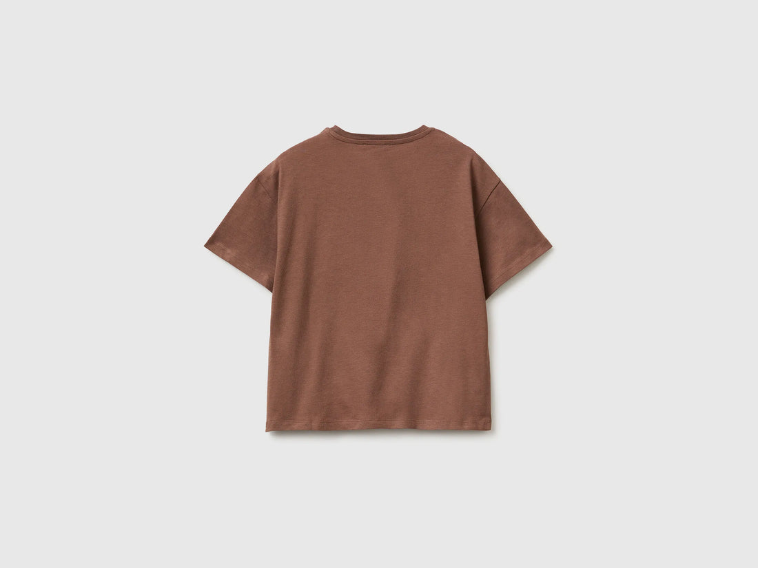 Benetton Brown Girls T-Shirt with Print and Sequins SKU: 3I1XC10SF_24R Image 02