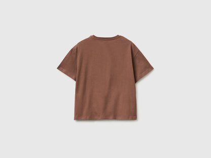 Benetton Brown Girls T-Shirt with Print and Sequins SKU: 3I1XC10SF_24R Image 02