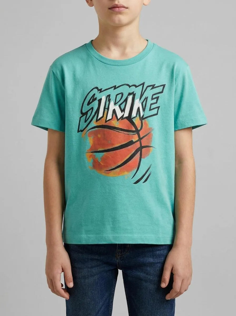 Benetton Light Green Boys Organic Cotton Printed T-Shirt SKU: 3I1XC10SJ_08N Image 00