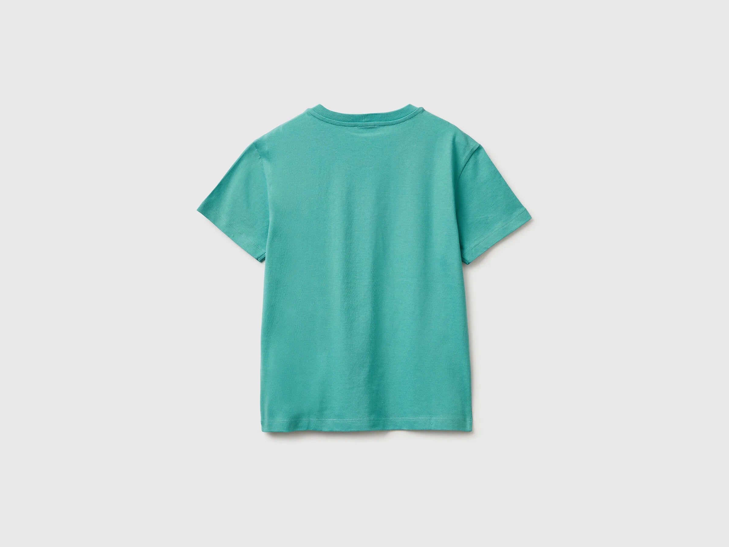 Benetton Light Green Boys Organic Cotton Printed T-Shirt SKU: 3I1XC10SJ_08N Image 02
