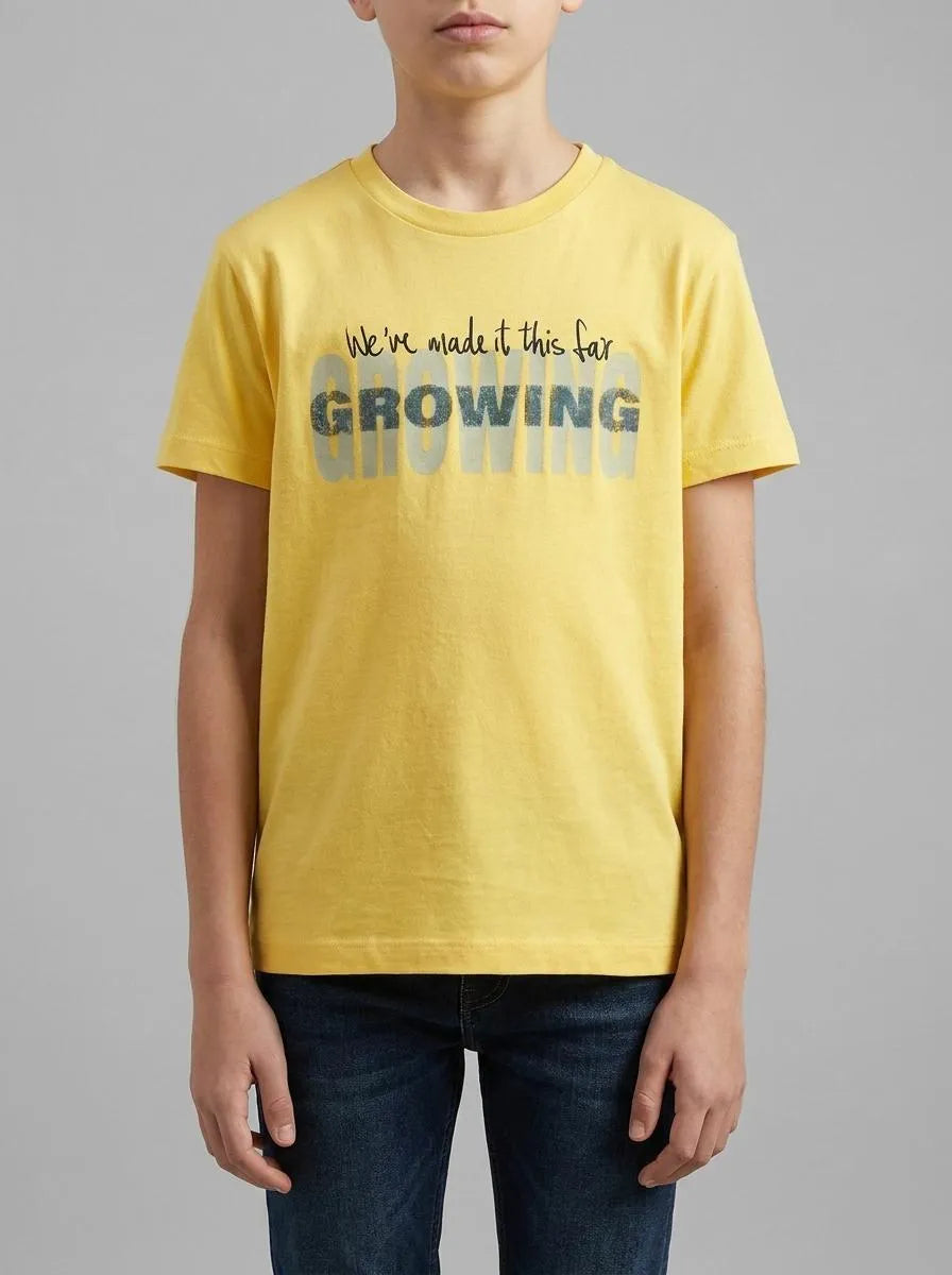 Benetton Yellow Boys Organic Cotton Printed T-Shirt SKU: 3I1XC10SJ_1C7 Image 00