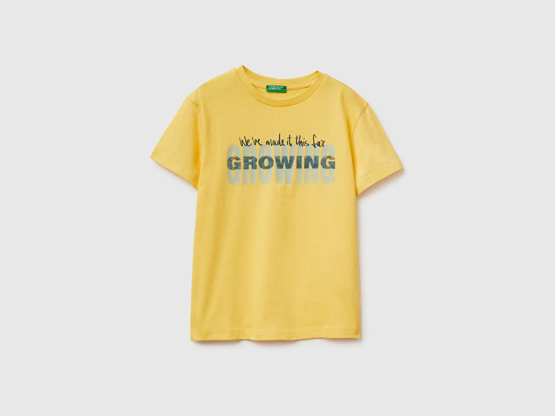 Benetton Yellow Boys Organic Cotton Printed T-Shirt SKU: 3I1XC10SJ_1C7 Image 01