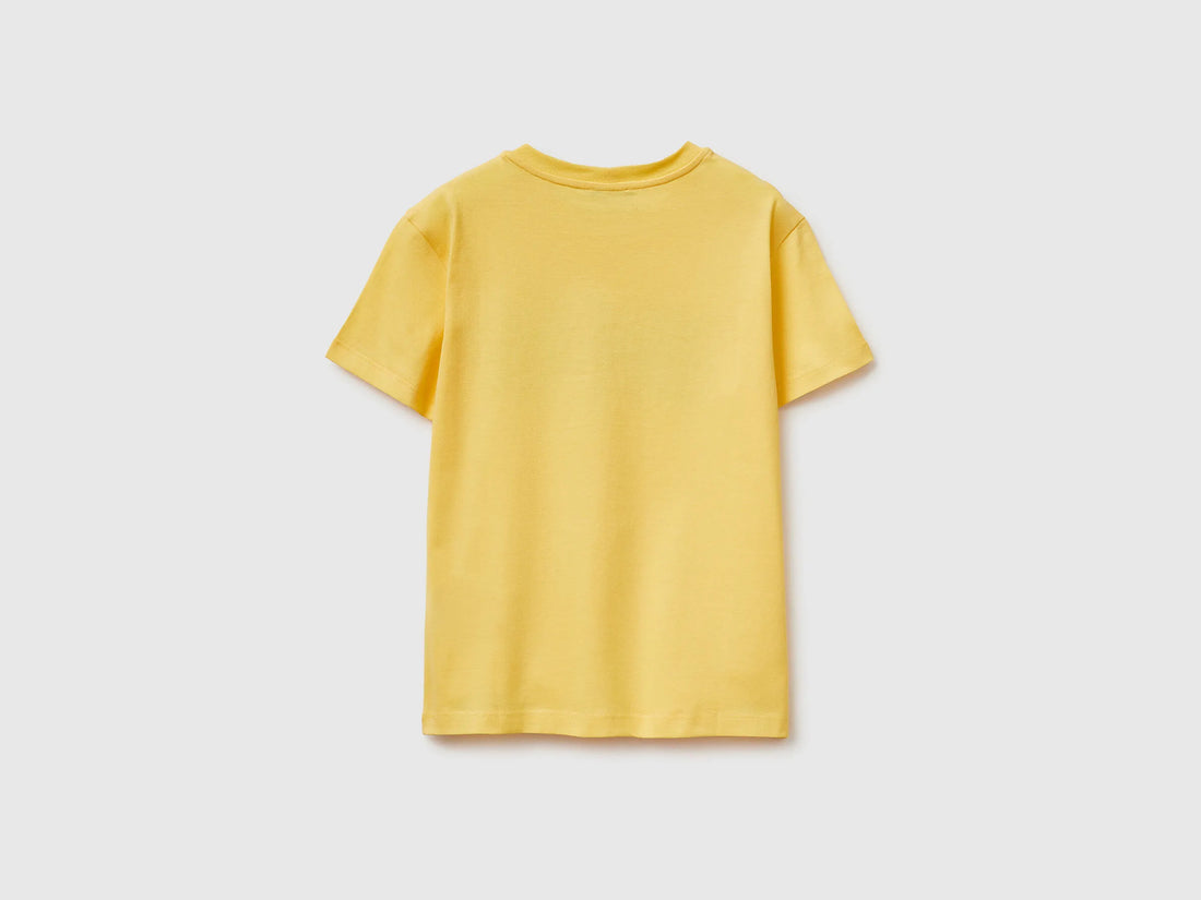 Benetton Yellow Boys Organic Cotton Printed T-Shirt SKU: 3I1XC10SJ_1C7 Image 02