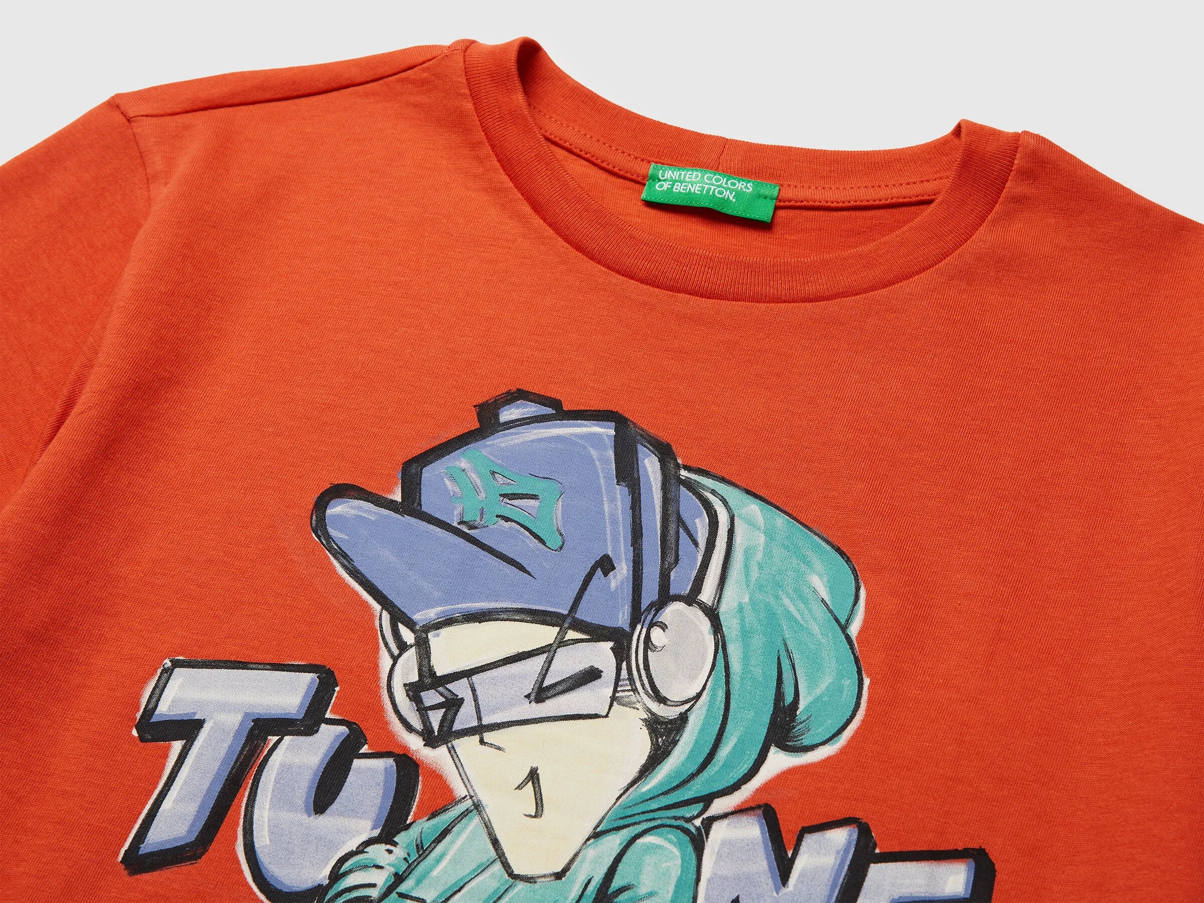 Benetton Red Boys Organic Cotton Printed T-Shirt SKU: 3I1XC10SJ_34Y Image 03