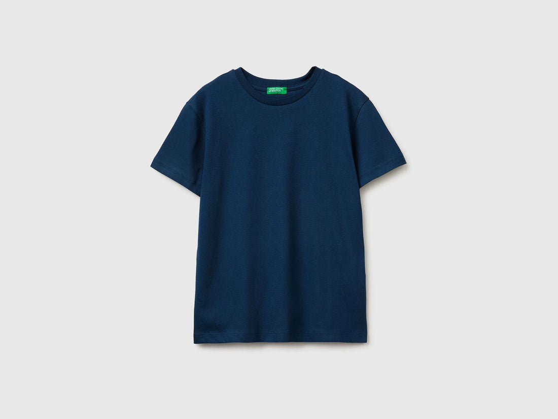 Benetton Dark Blue Boys Organic Cotton Printed T-Shirt SKU: 3I1XC10SJ_37T Image 01