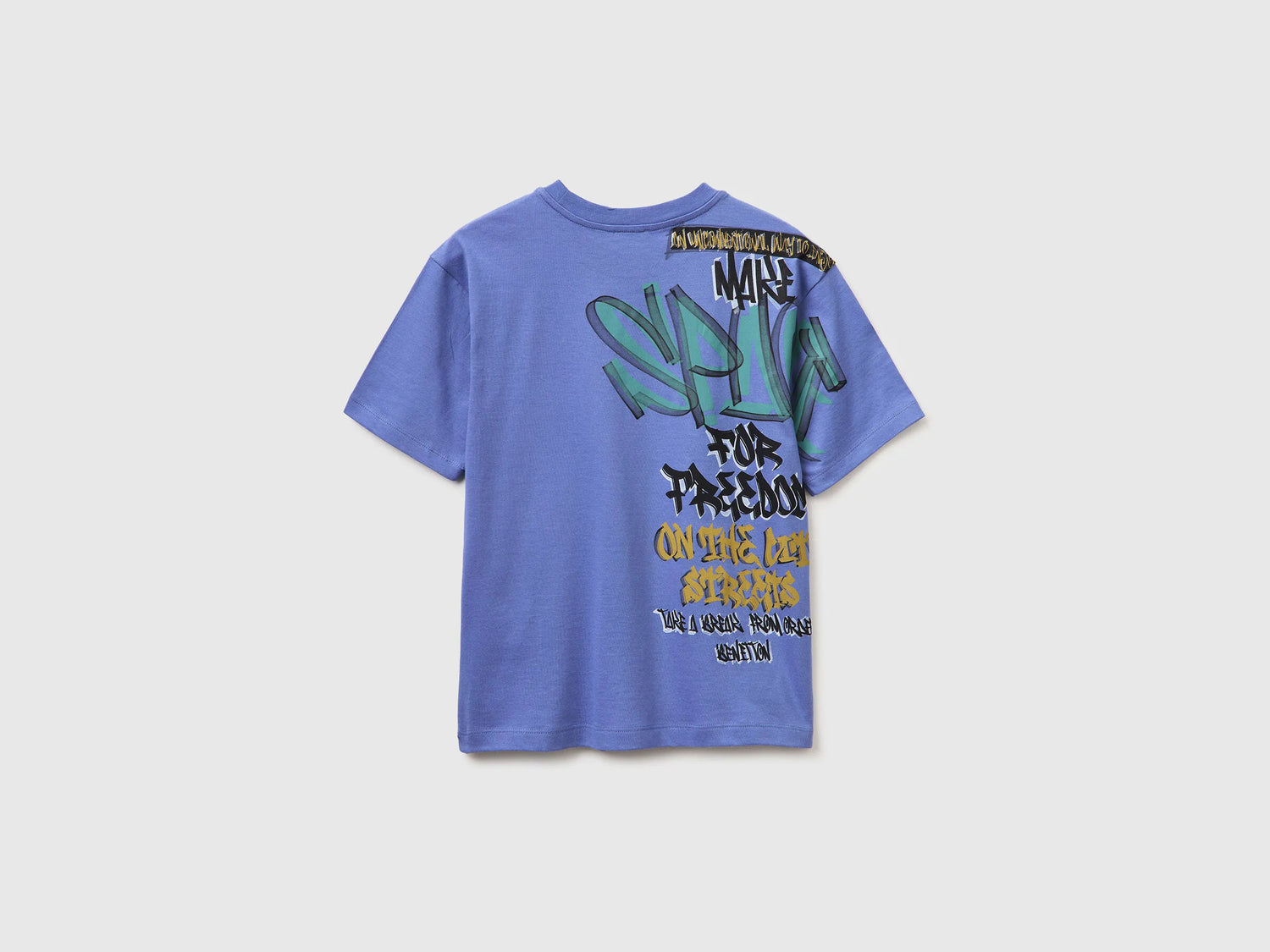 Benetton Air Force Blue Boys Graffiti Print T-Shirt SKU: 3I1XC10SU_05N Image 02