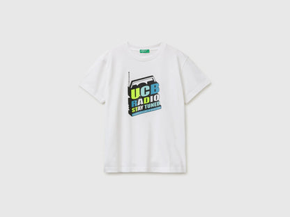 Benetton White Boys Organic Cotton T-Shirt with Logo Print SKU: 3I1XC10TF_101 Image 01