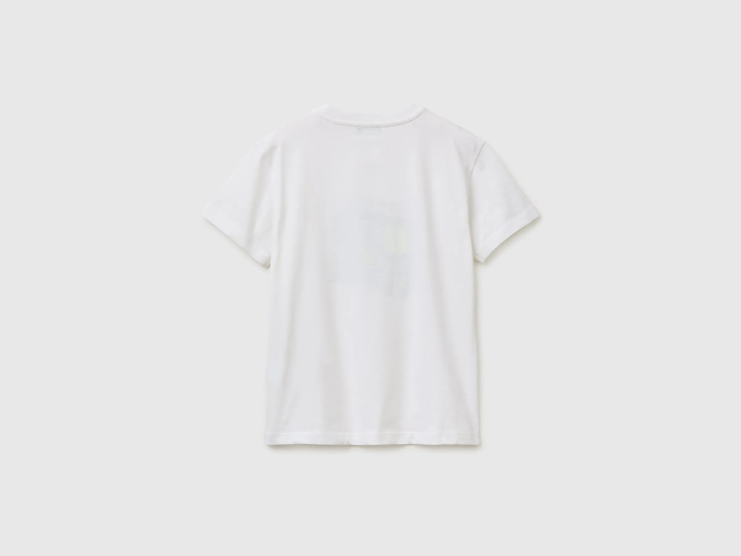 Benetton White Boys Organic Cotton T-Shirt with Logo Print SKU: 3I1XC10TF_101 Image 02