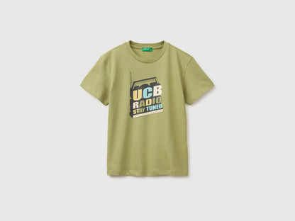 Benetton Green Boys Organic Cotton T-Shirt with Logo Print SKU: 3I1XC10TF_1Q1 Image 01