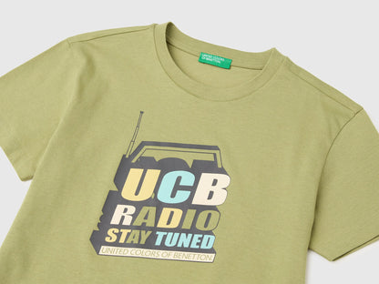 Benetton Green Boys Organic Cotton T-Shirt with Logo Print SKU: 3I1XC10TF_1Q1 Image 03