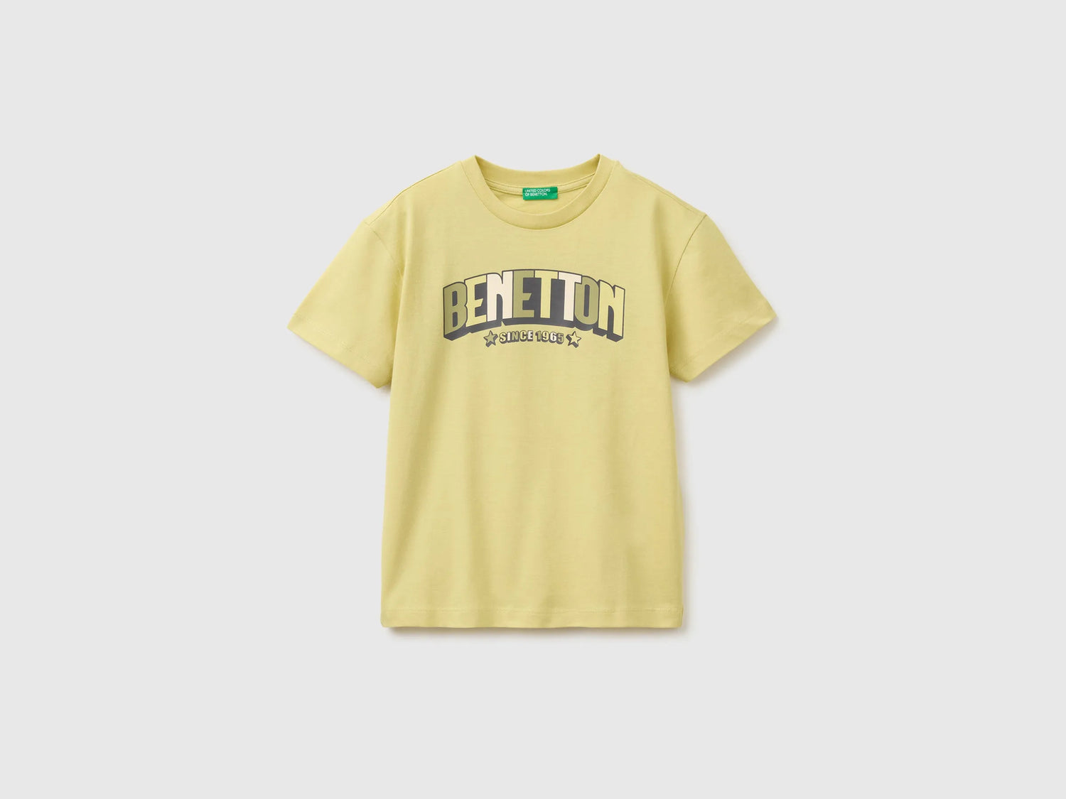 Benetton Yellow Boys Organic Cotton T-Shirt with Logo Print SKU: 3I1XC10TF_228 Image 01