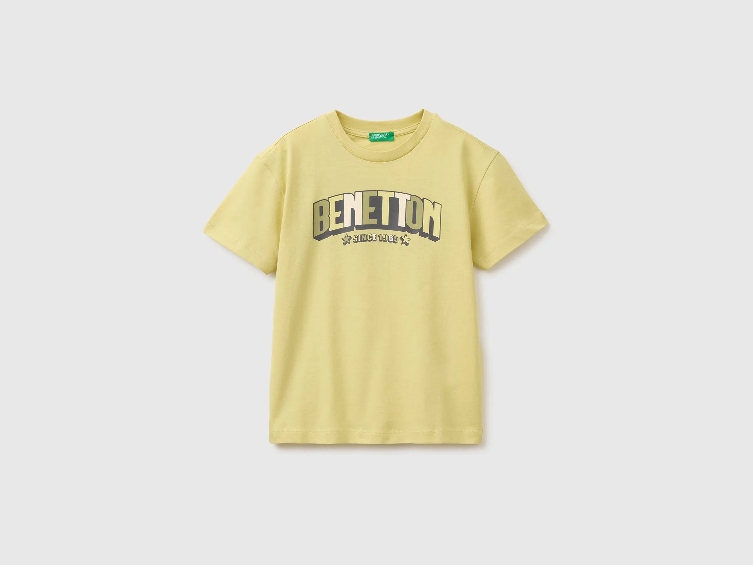Benetton Yellow Boys Organic Cotton T-Shirt with Logo Print SKU: 3I1XC10TF_228 Image 01