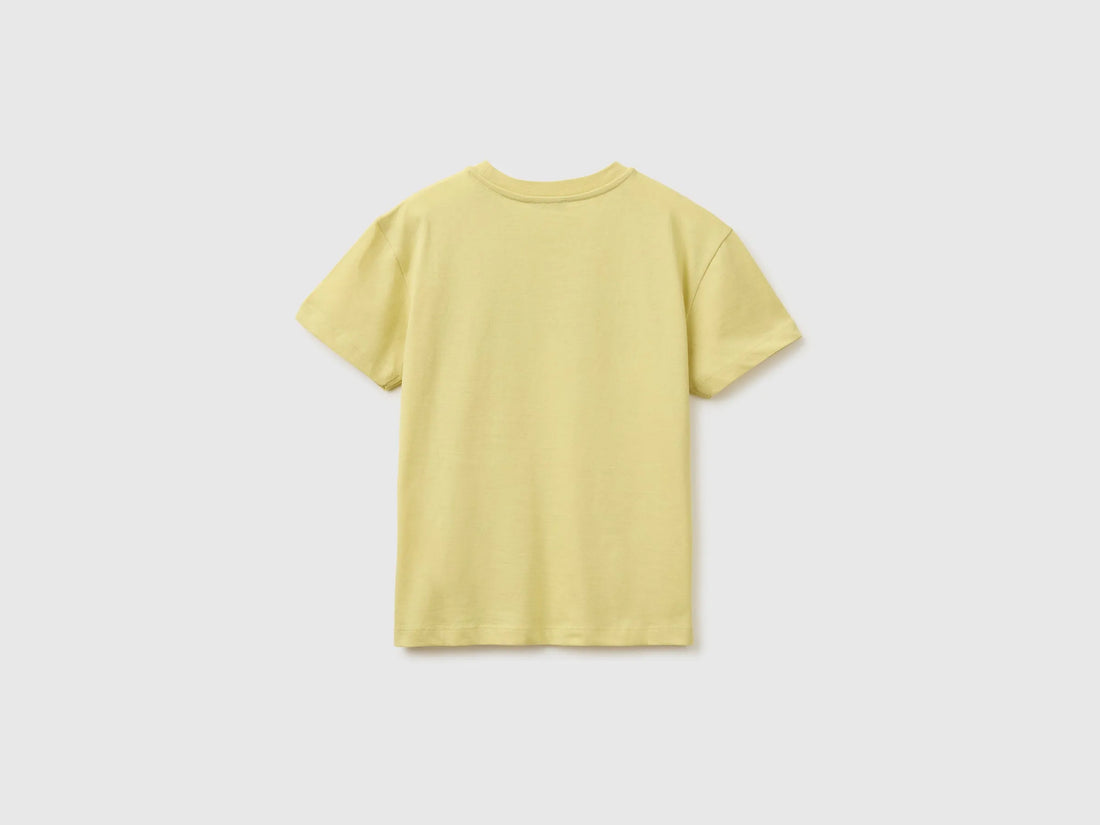 Benetton Yellow Boys Organic Cotton T-Shirt with Logo Print SKU: 3I1XC10TF_228 Image 02