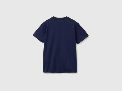 Benetton Blue Boys Organic Cotton T-Shirt with Logo Print SKU: 3I1XC10TF_252 Image 02