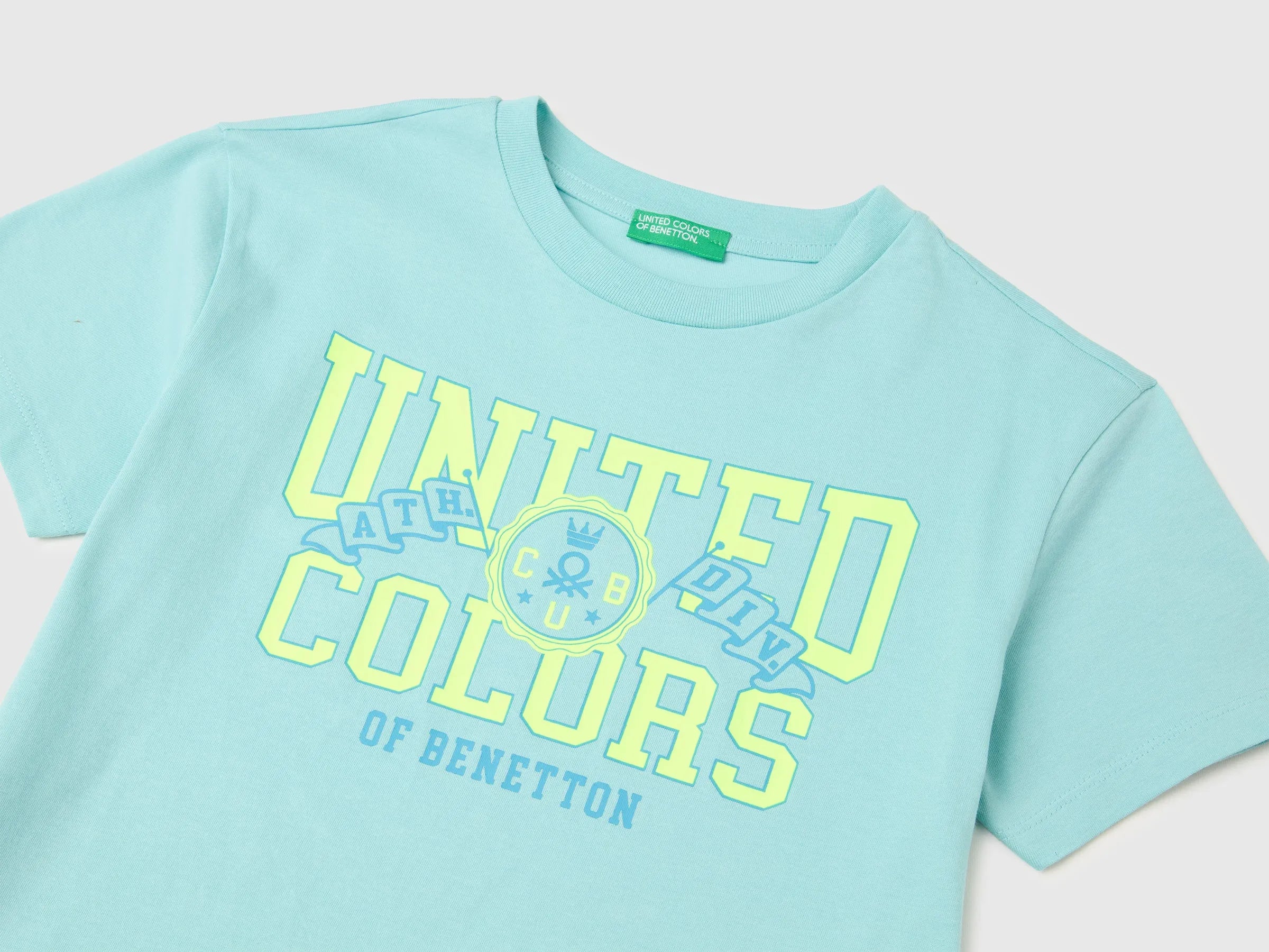 Benetton Blue Boys Organic Cotton T-Shirt with Logo Print SKU: 3I1XC10TF_3L7 Image 03