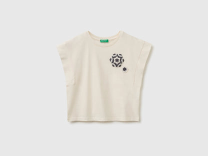 Benetton White Girls Sleeveless T-Shirt with Embroidery SKU: 3I1XC10TH_00E Image 01