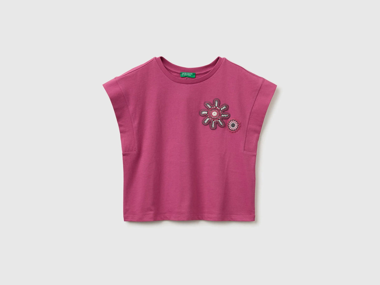 Benetton Pink Girls Sleeveless T-Shirt with Embroidery SKU: 3I1XC10TH_01T Image 01