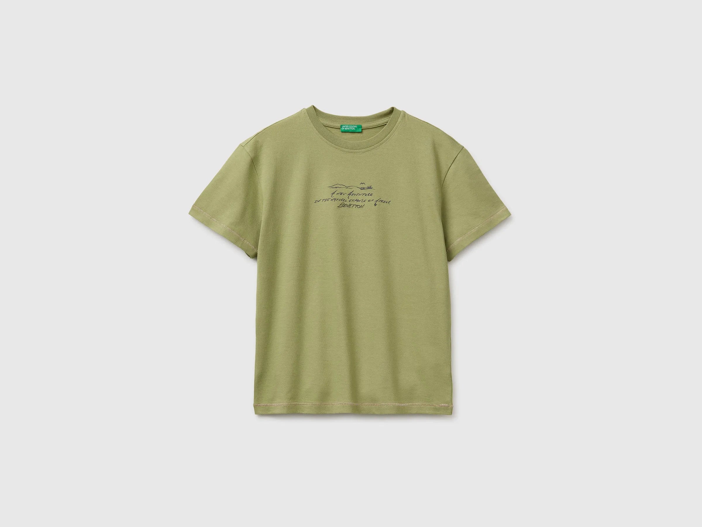 Benetton Military green Boys Oversized T-Shirt with Print and Embroidery SKU: 3I1XC10TQ_1Q1 Image 01