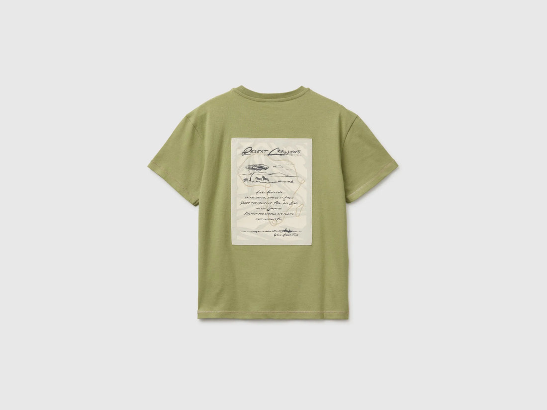 Benetton Military green Boys Oversized T-Shirt with Print and Embroidery SKU: 3I1XC10TQ_1Q1 Image 02