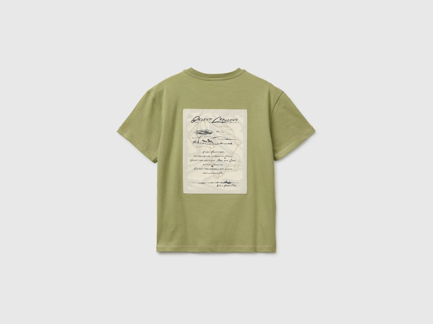 Benetton Military green Boys Oversized T-Shirt with Print and Embroidery SKU: 3I1XC10TQ_1Q1 Image 02