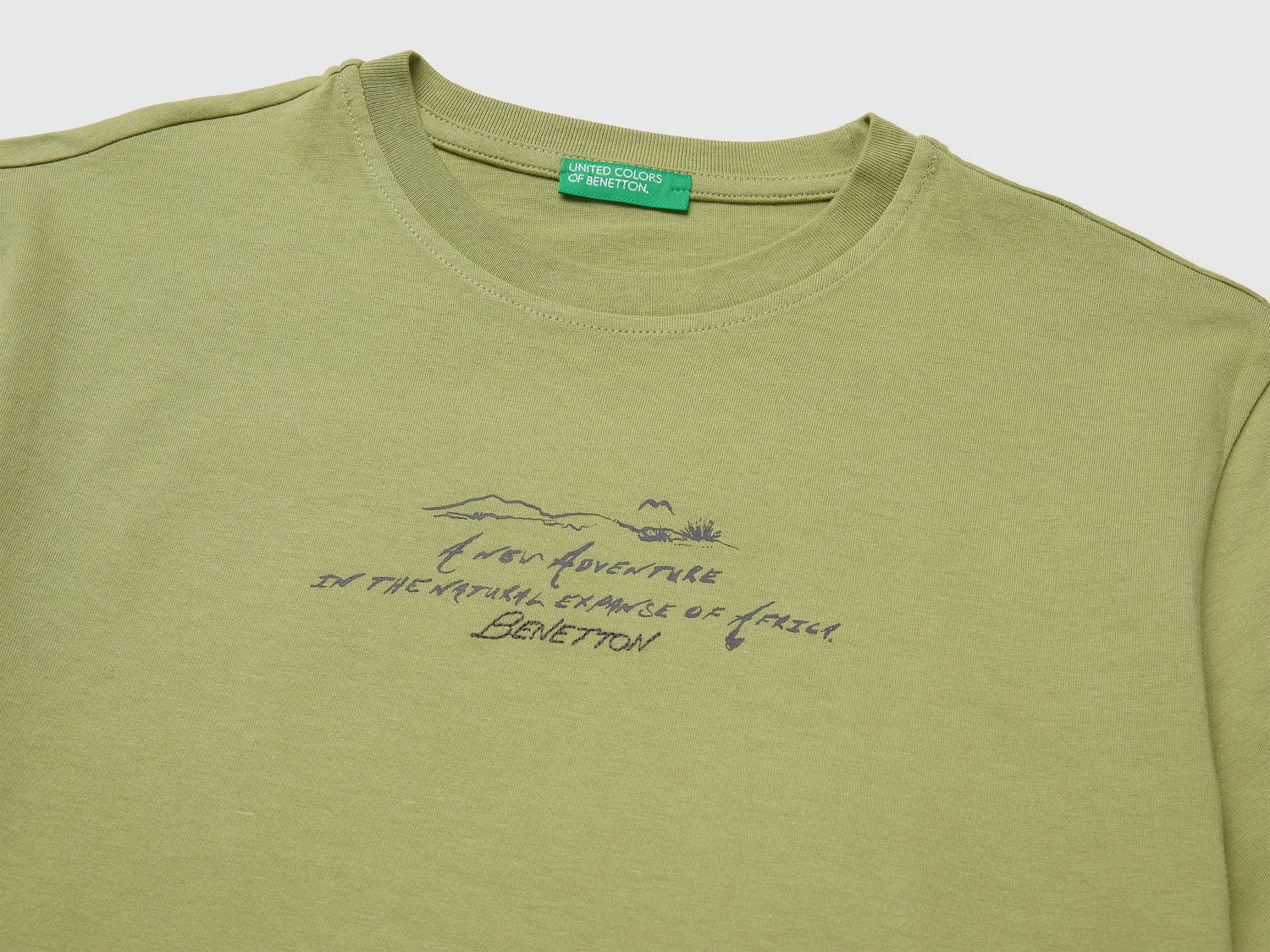 Benetton Military green Boys Oversized T-Shirt with Print and Embroidery SKU: 3I1XC10TQ_1Q1 Image 03