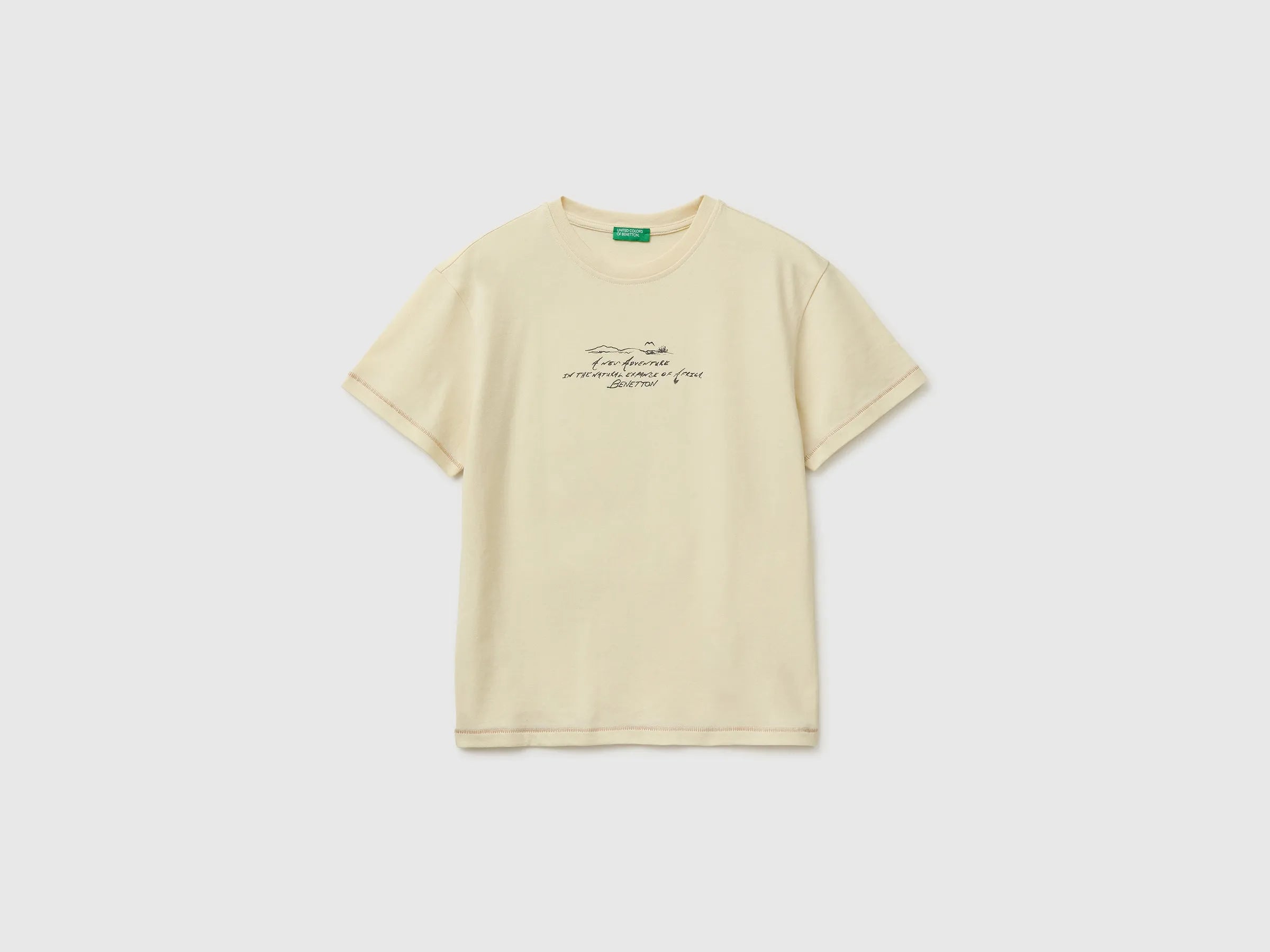 Benetton Creamy white Boys Oversized T-Shirt with Print and Embroidery SKU: 3I1XC10TQ_3C9 Image 01